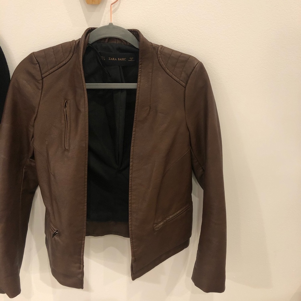 BROWN ZARA FAUX LEATHER JACKET (SIZE SMALL)
